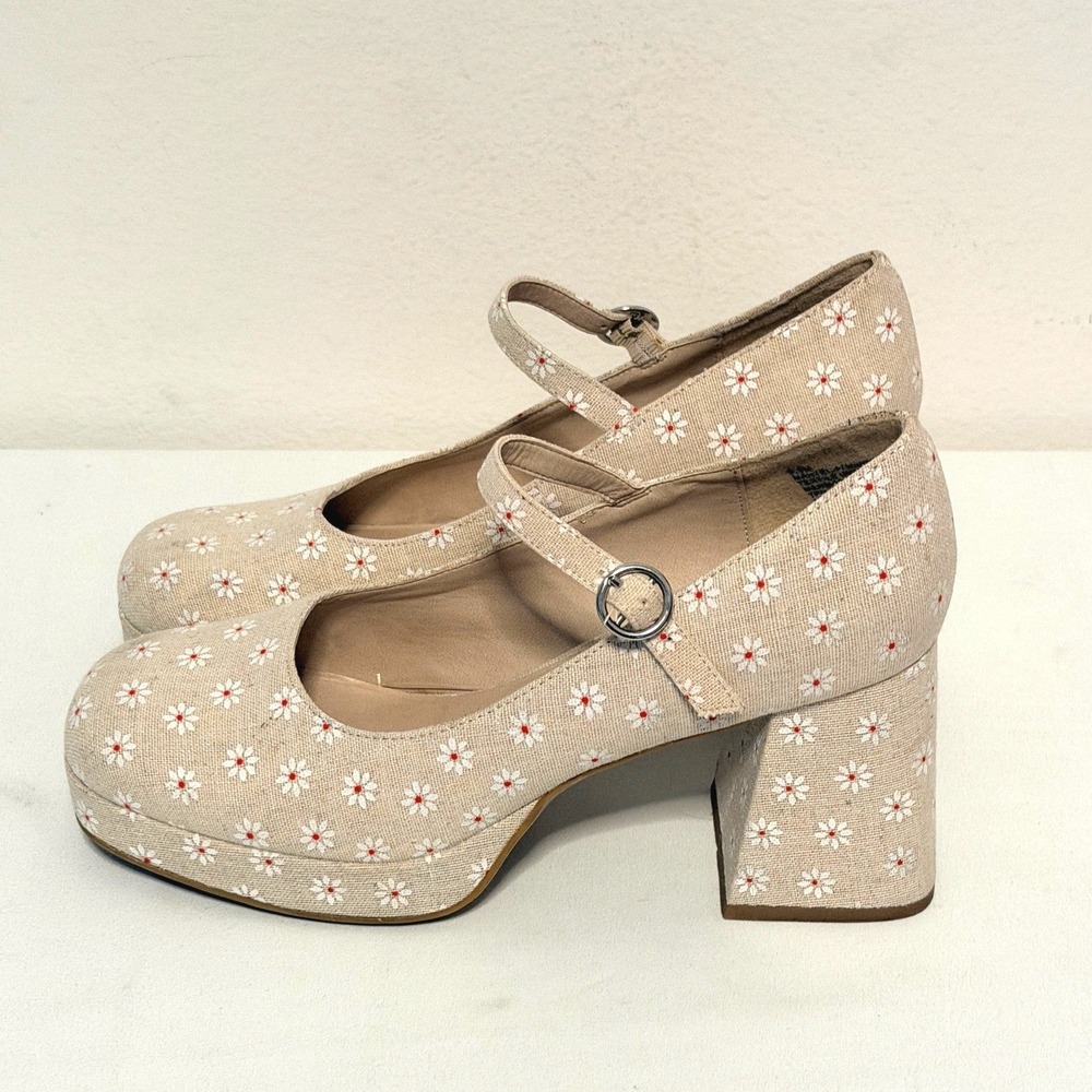 Madden Girl Floral Mary Jane Shoes Sz 9.5 Daisy Floral Platform Block Heel Retro - Picture 4 of 12